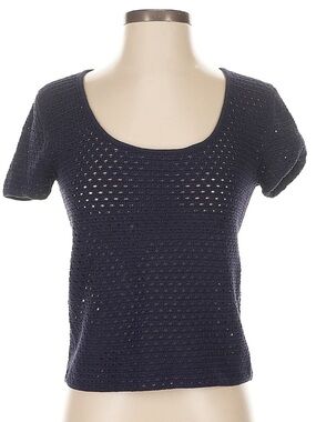 Vince Open Stitch Crochet Short Sleeve Sweater Top Navy S/P EUC